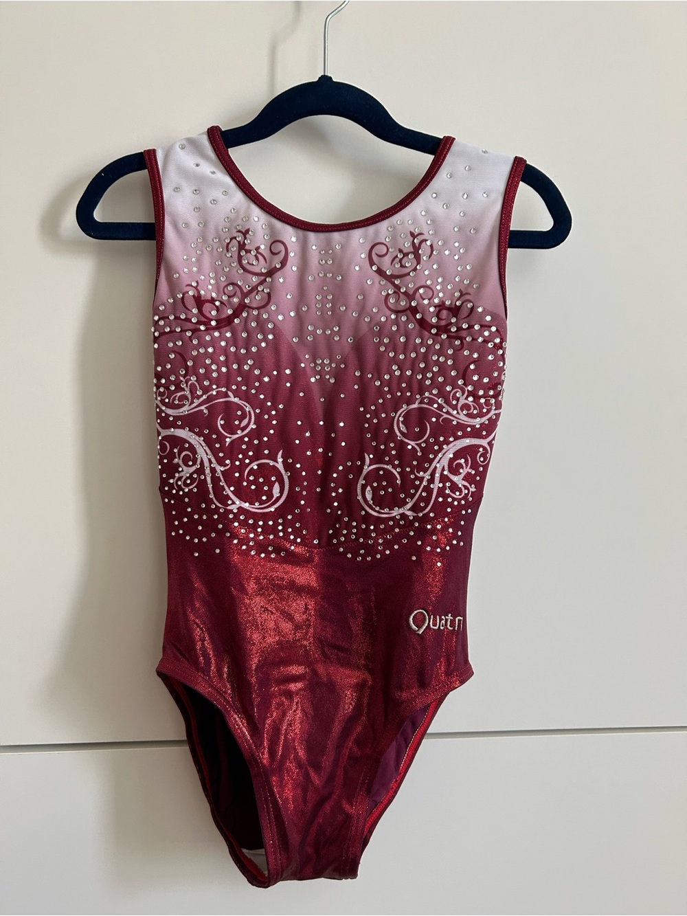 Quatro Burgundy Ombre Gymnastics Leotard with Rhinestones -Size CLA